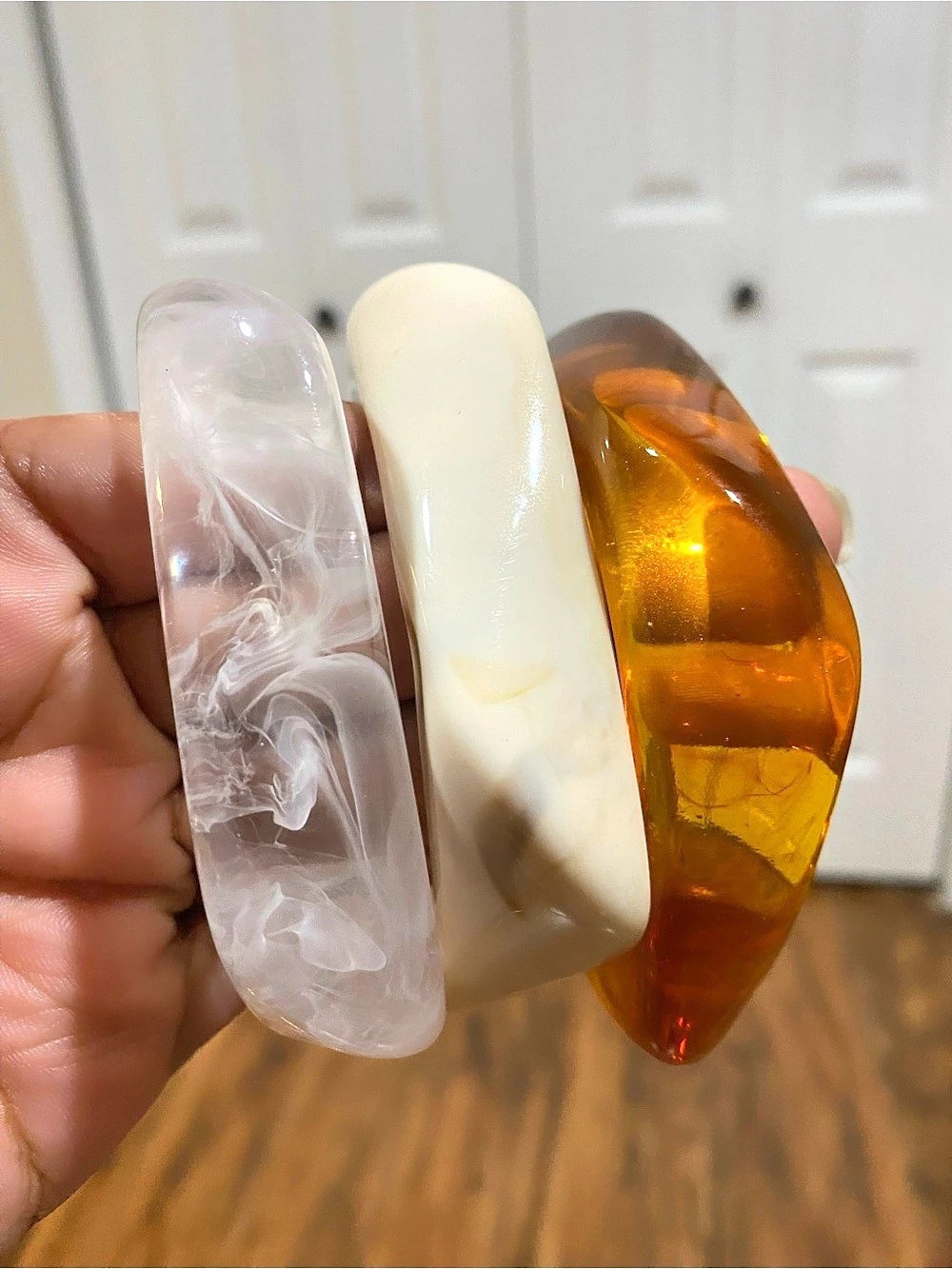Lovely Fall Set of 3 Bangle Resin Bracelets in Orange & White